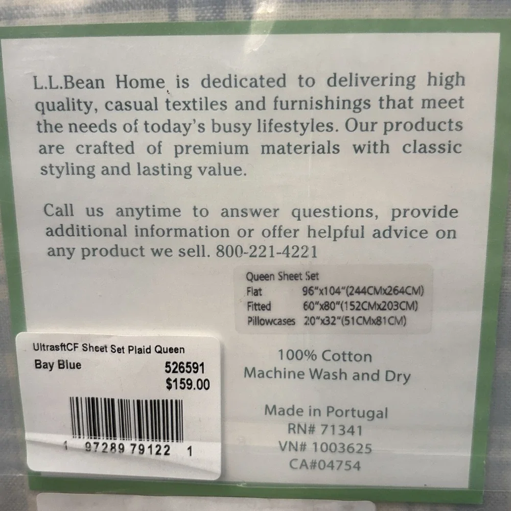 L.L. Bean Queen Ultrasoft Comfort Portuguese Flannel Sheet Set Bay Blue - New